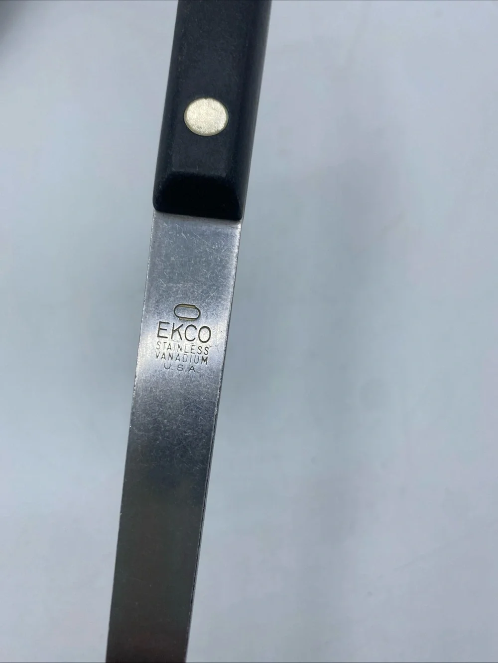 Vintage EKCO Forge Stainless Steel Spatula Flipper & Slotted Spoon Black Handle